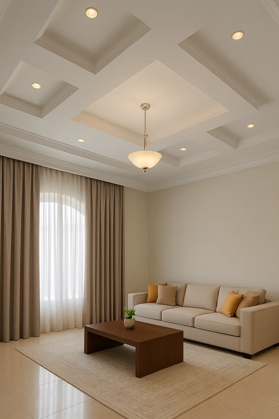 coffered gypsum ceiling with recessed lights in a UAE villa